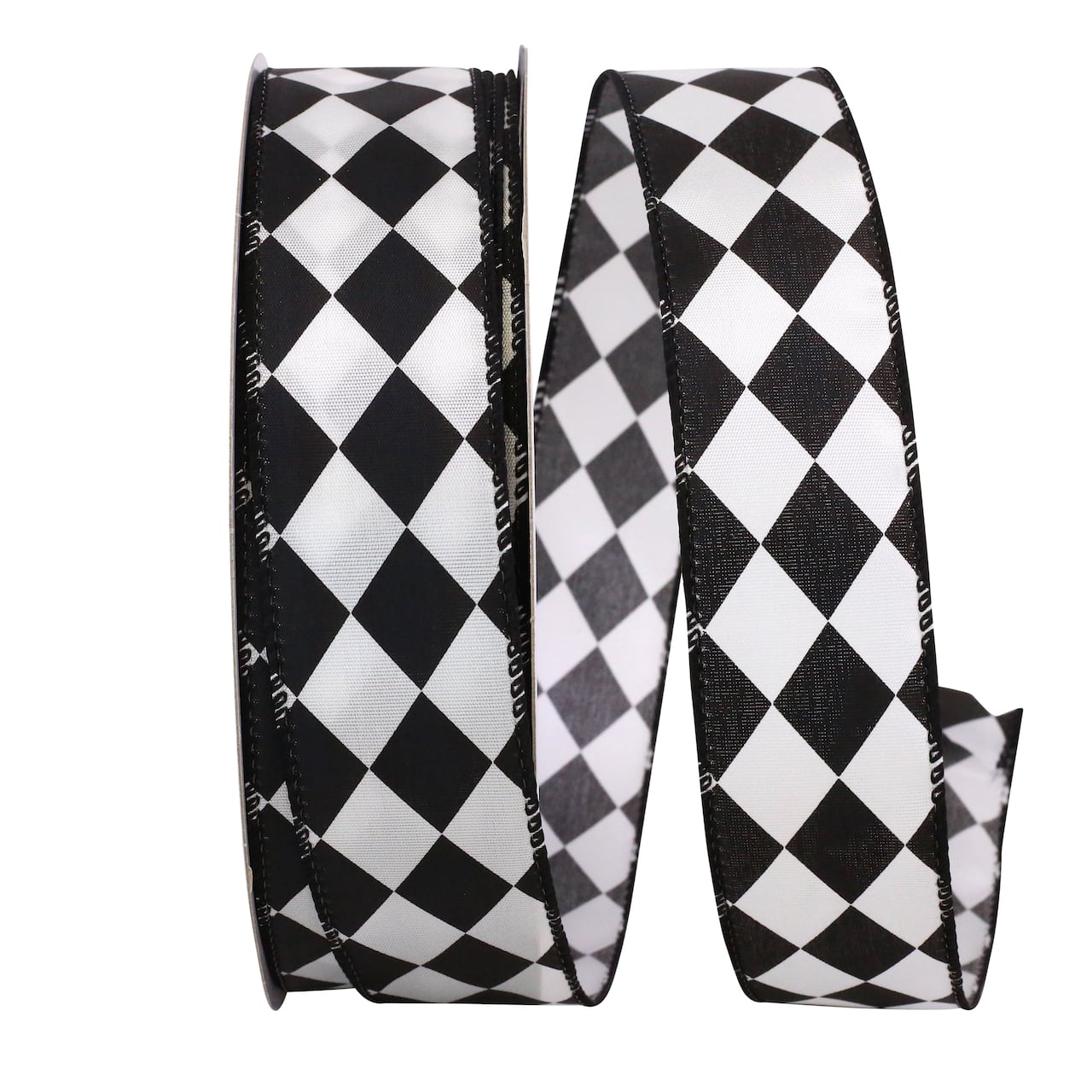 JAM Paper 1.5" x 50yd. Black & White Diamond Dan Wired Ribbon